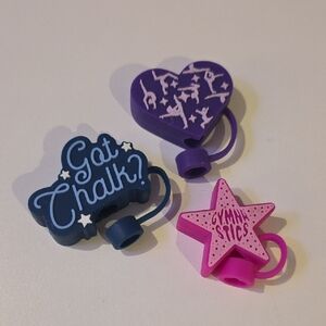 Gymnastics Themed Water Bottle Straw Accessories Set - Purple, Blue, Pink